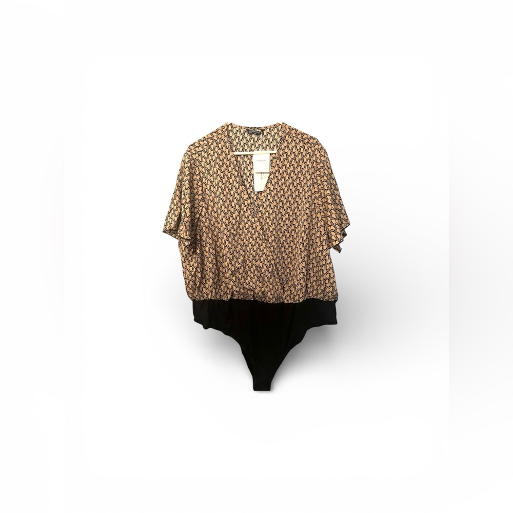 Patterned Neutral Surplice Bodysuit with Ruffle Sleeves - NWT